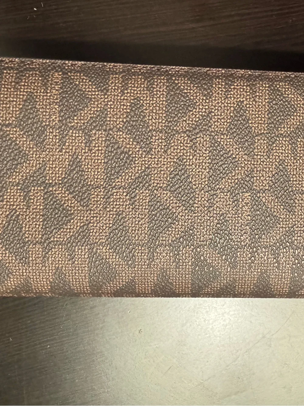 Michael Kors Brown Monogram Zip Wallet with Gold Logo